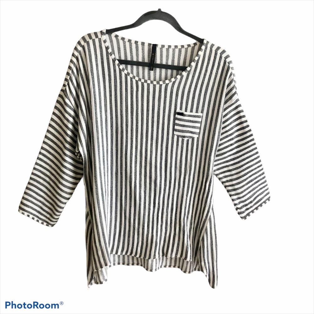 IC by Connie K black white striped blouse, large